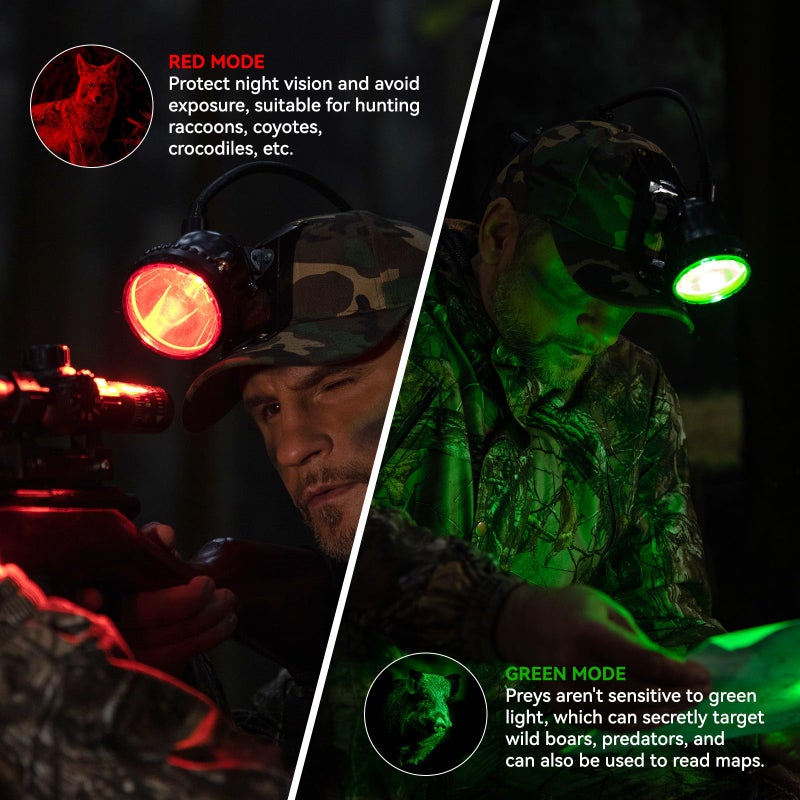 GearOZ 10W Coon Hunting Lights Headlamp for Coyotes Hog Predators, 4 Lighting Modes, IPX5 Waterproof Camping Hiking Fishing Headlamp Rechargeable 400 Lumens Bright Headlight with Hunting Cap - Image 3